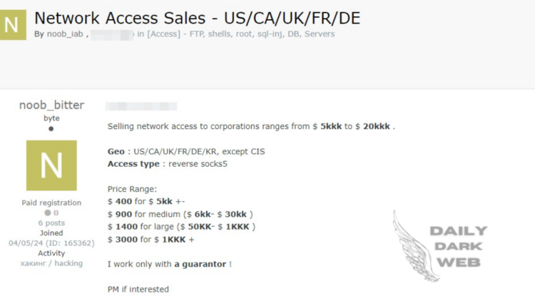 Threat Actor Allegedly Selling Network Access to Corporations, Prices Range Up to $3,000