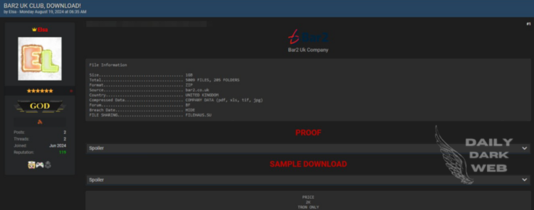 Threat Actor Allegedly Breaches UK Company Bar2, Offers Data for Sale