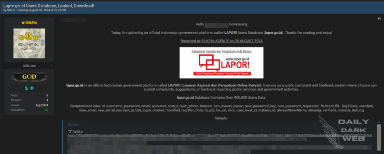 A Threat Actor Claims Breach of LAPOR Database
