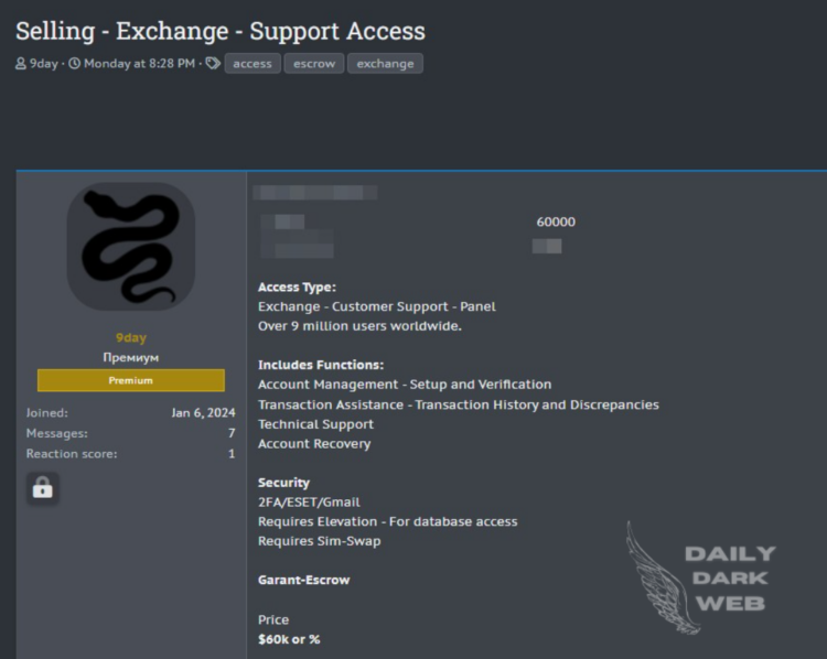 A Threat Actor Alleged Access Sale of Exchange Support Panel