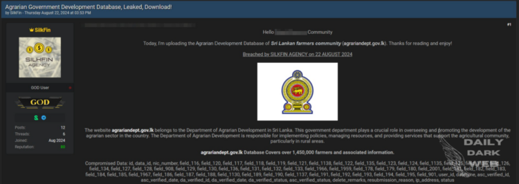 A Threat Actor Alleged Breach of Sri Lankan Farmers Community Database