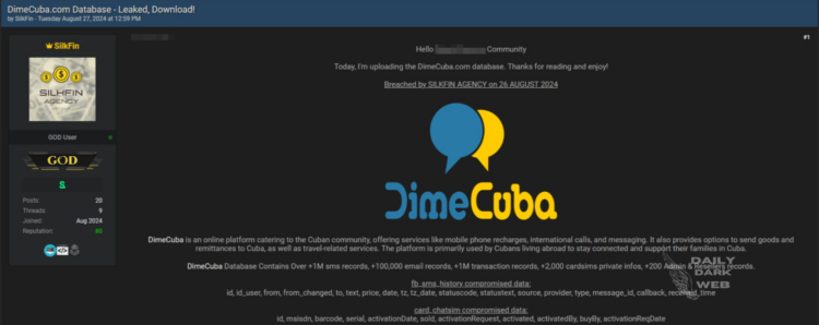 Threat Actor Claimed to Breach Database of DimeCuba