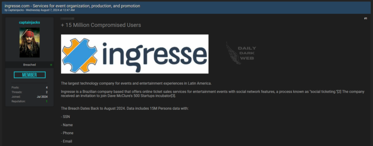 Alleged Ingresse Breach Compromised Over 15 Million Users