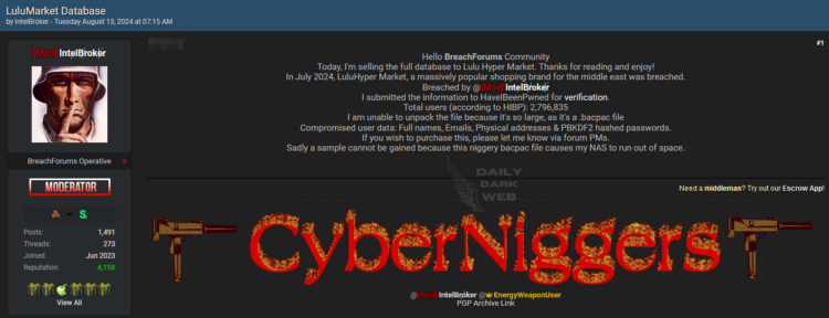Approximately 2.8M User Data From Lulu Hyper Market is For Sale