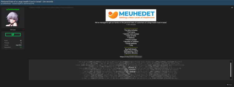 Major Israeli Health Fund Allegedly Breached 1.3 Million Records Exposed