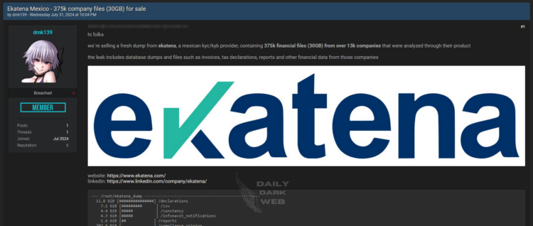 Ekatena Mexico Allegedly Breached 375k Files For Sale