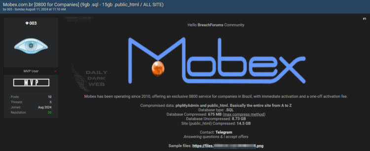 Mobex Allegedly Breached: 24 GB Data is For Sale