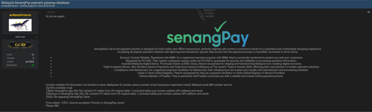 SenangPay Malaysia Allegedly Breached