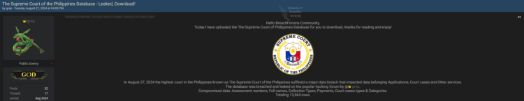 The Supreme Court of Philippines Allegedly Breached 13K Rows Published