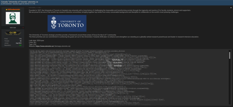 University of Toronto Allegedly Breached