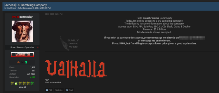 Alleged Access Sale for a US Based Gambling Company