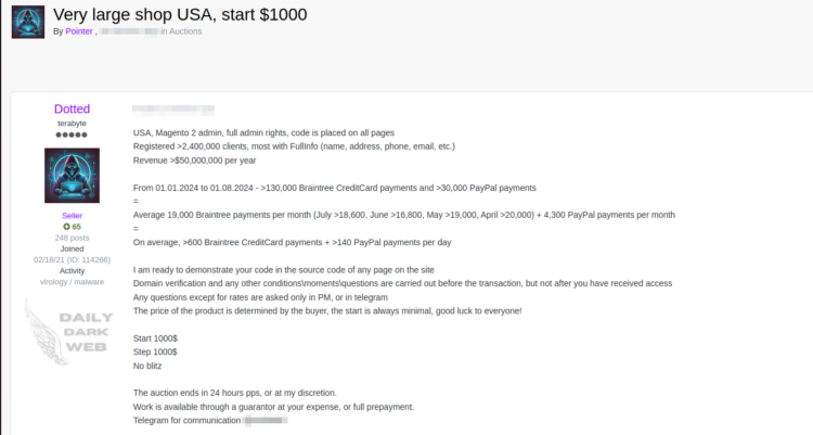 Alleged Magento Admin Access to a US Company is For Sale