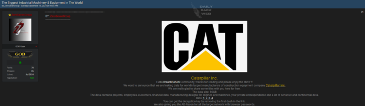 Caterpillar Inc. Allegedly Breached 80GB of Sensitive Data Exposed