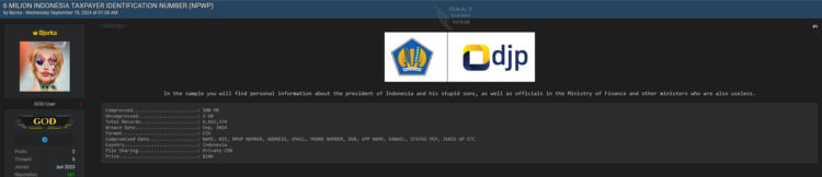 Sensitive Data of Indonesian Government Officials Allegedly Leaked on Dark Web