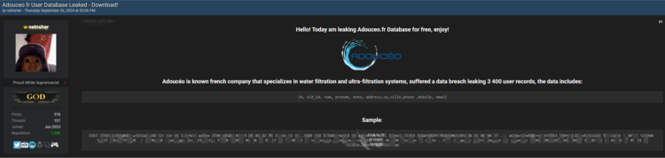 Water Filtration Company Adoucéo Allegedly Breached