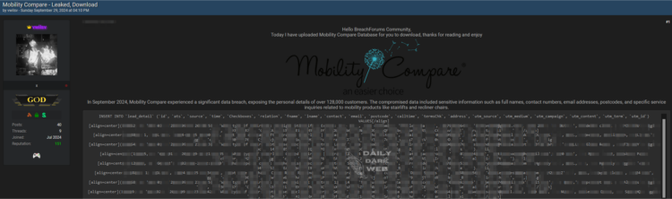 Alleged Data Breach Exposes Over 128,000 Mobility Compare Customers