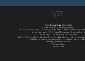 Threat Actor Offers Full Network Access to Telecom Company in Arabian Gulf