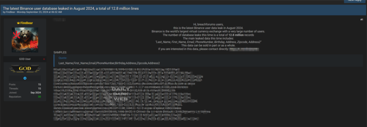 Binance User Data Allegedly Leaked on a Dark Web Forum