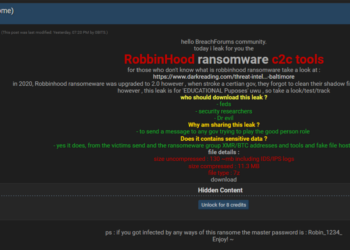 Threat Actor Allegedly Leaks RobbinHood Ransomware C2C Tools, Exposing Sensitive Data