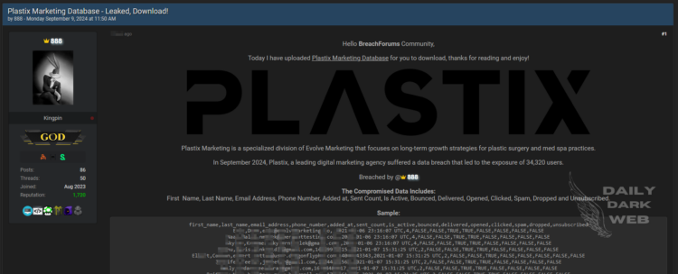 Threat Actor “888” Allegedly Leaks Plastix Marketing Database, Exposing Over 34,000 User Records