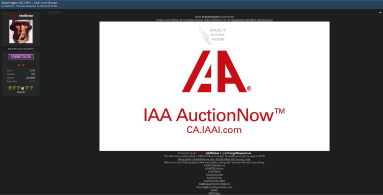 IntelBroker Allegedly Breached Washington DC DMV and IAAI
