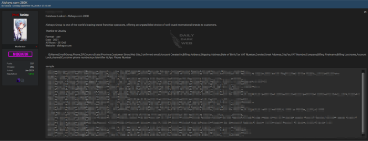 280K Customer Records from Alshaya Group Allegedly Leaked on Dark Web