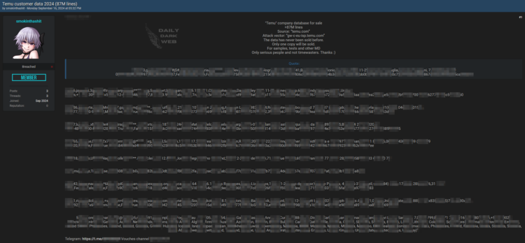 Temu Allegedly Breached 87M Records for Sale on Dark Web