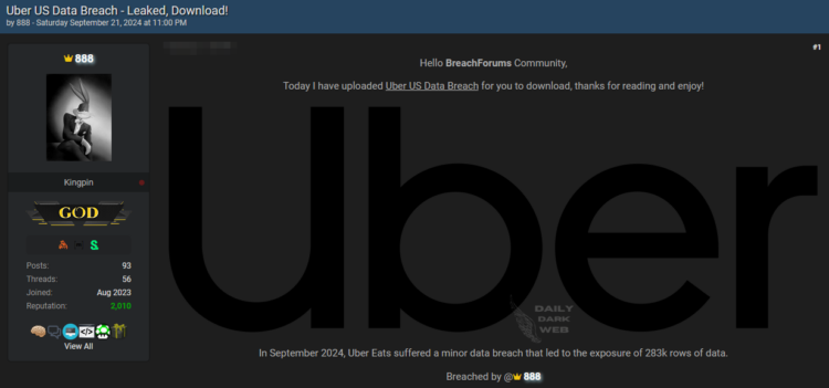 Uber Eats Data Breach Allegedly Exposes Over 280,000 Records