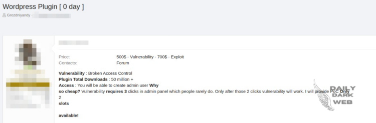 A Threat Actor Alleged 0-Day Vulnerability in Popular WordPress Plugin