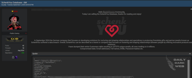 Alleged Data Breach at SchenkYou: A Threat Actor Claims to Sell 6 Million Records on Dark Web