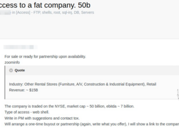 Threat Actor Claims to Sell Web Shell Access to a Major Rental and Retail Company