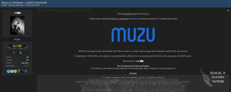 A Threat Actor Claims Data Breach of Muzu.co