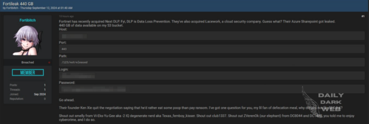 A Threat Actor Claims to Breach of Fortinet, Compromising Over 440GB Data