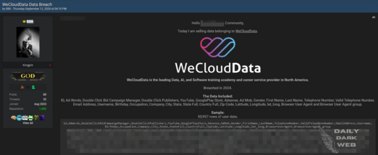 A Threat Actor Claims to Data Breach of WeCloudData