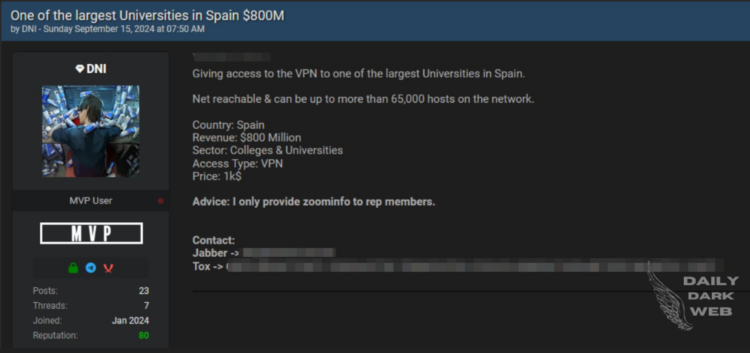 A Threat Actor Claims VPN Access to a Major Spanish University Network