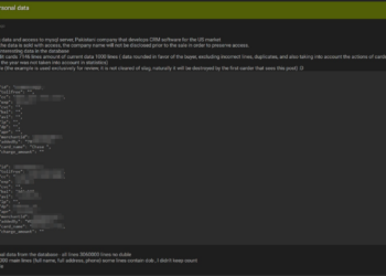 Threat Actor Allegedly Selling US Credit Card and Personal Data from a Pakistani CRM Software Company