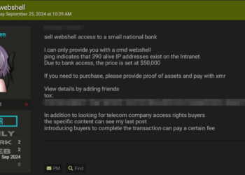 Alleged Sale of WebShelll Access to a Small National Bank