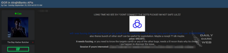 Alleged IDOR Vulnerability in Al Rajhi Bank’s APIs for Sale