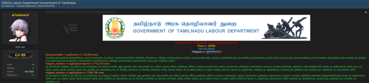 Threat Actor Claims Breach of Tamil Nadu Labour Department Data