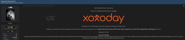Threat Actor Claims to Sell Xoxoday Data
