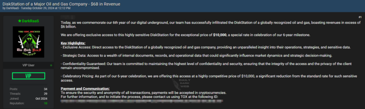DarkRaas Allegedly Breached a Major Oil and Gas Company
