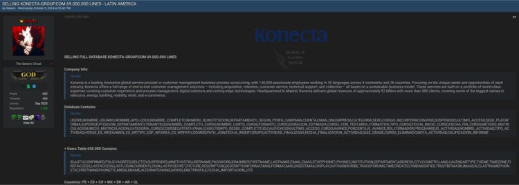 A Threat Actor Allegedly Breached Konecta Group 69M Lines Exposed