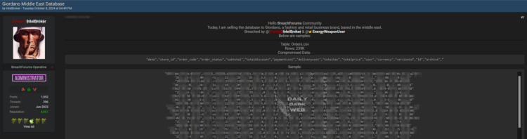 Giordano Database Allegedly Compromised by a Threat Actor