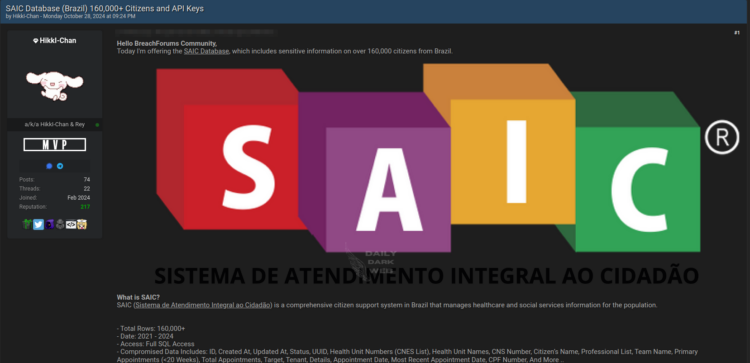 Brazil’s SAIC Allegedly Breached, 160,000 Citizens Exposed