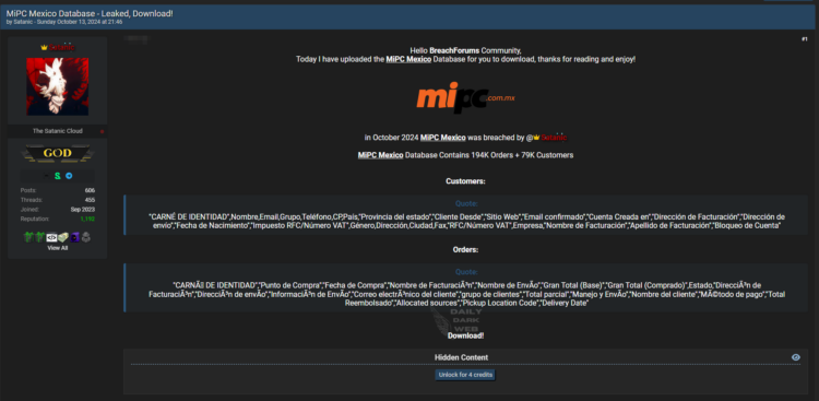 Alleged Data Breach Exposes MiPC Mexico Customer and Order Information