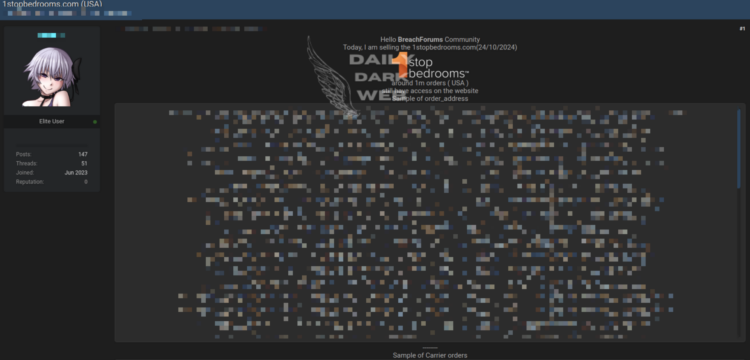1StopBedrooms.com Database Breach Exposes 1 Million Orders