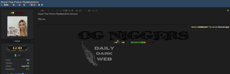 Royal Thai Police Database Breached, Claims Dark Web Actor