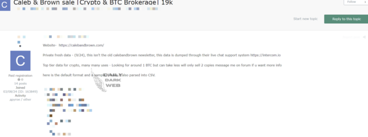 Caleb & Brown Client Data Leaked and Up for Sale