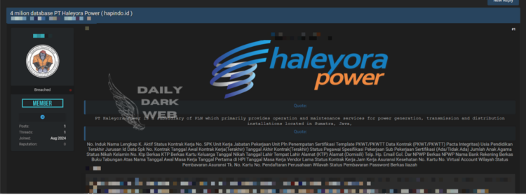 Alleged Data Breach at PT Haleyora Power Exposes Employee Information