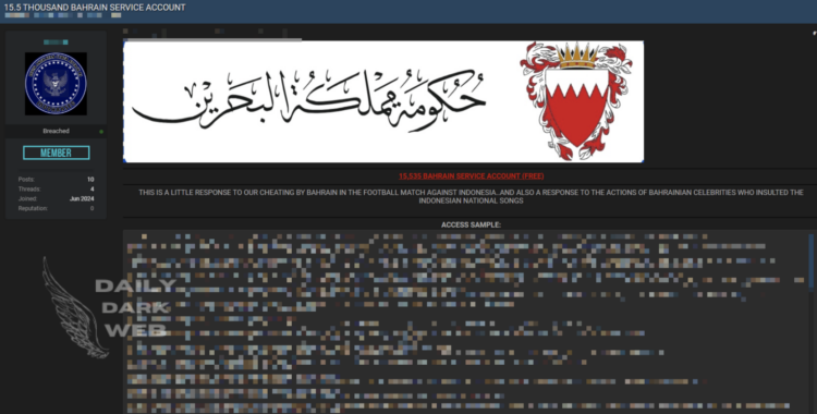 15,500 Bahrain Service Accounts Leaked on Dark Web